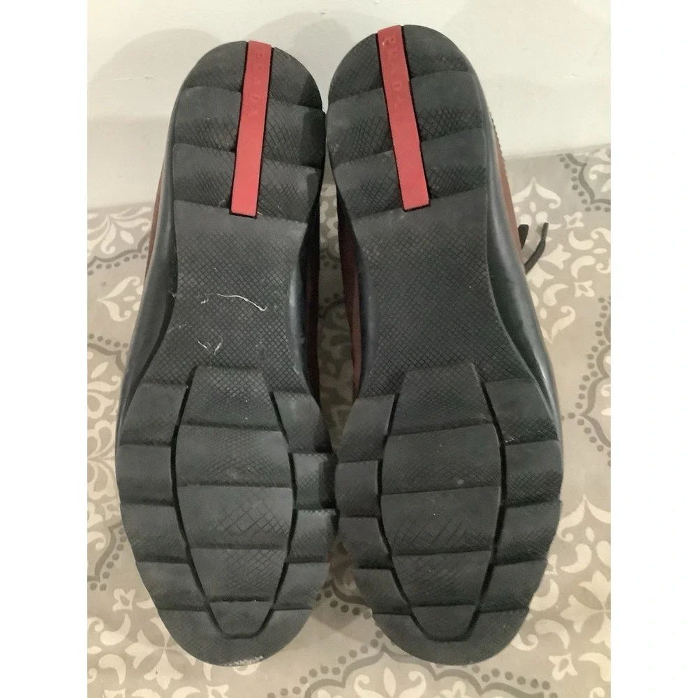 LUXURY PRADA BOOTIES SHARK SNEAKERS SHOES 4T1846 BROWN Prada Size 7(usSize 8)